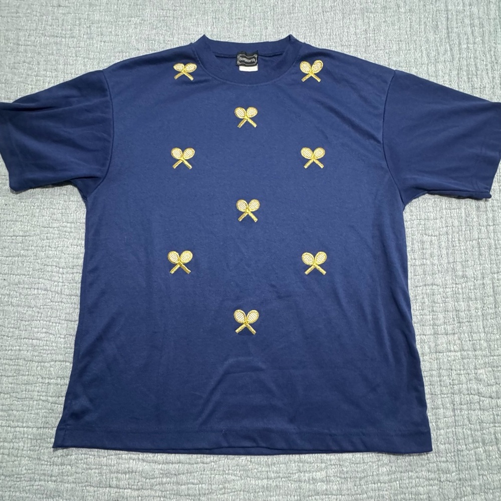 Vintage Bonworth‎ Tennis Graphic Tee T-Shirt Blue Size Small Crew Neck Women’s